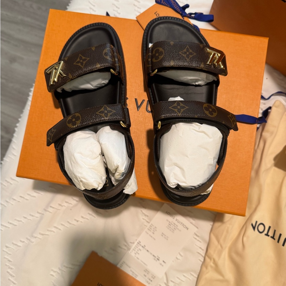 Louis Vuitton Black and Brown Monogram Sandals - Picture 5 of 8